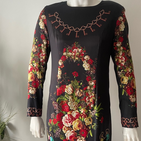 Floral Black Dress midi satin silk - Picture 6 of 8